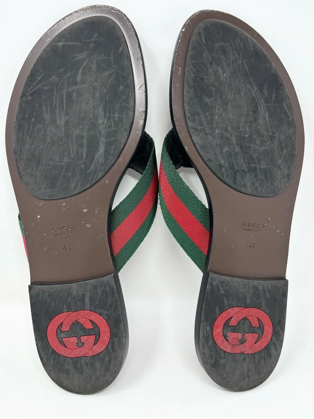 Gucci Kika Web Thong Sandals Nero GG Logo Size 41 US 11
